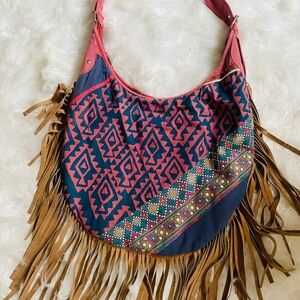 From Urban Outfitters Geometric Hobo Bag - Pink and Blue